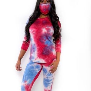 NWOT…Cute Tie Dye Legging set with matching mask